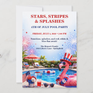Patriotic 4th of July Pool Party - Red White Blue Invitation