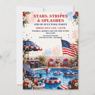 Patriotic 4th of July Pool Party - Red White Blue  Invitation