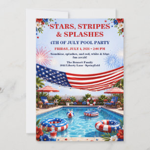 Patriotic 4th of July Pool Party - Red White Blue  Invitation