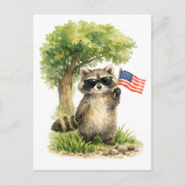 Patriotic 4th of July Racoon and Flag Postcard