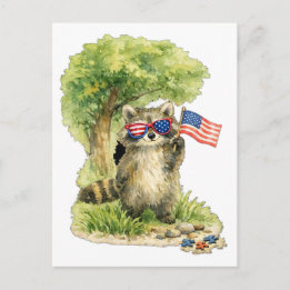 Patriotic 4th of July Racoon and Sunglasses Postcard