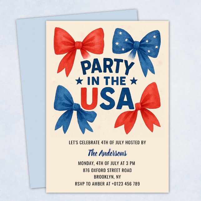 Patriotic 4th of July Red and Blue Bows Invitation (Creator Uploaded)