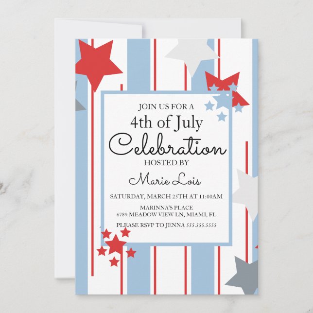 Patriotic 4th of July Stars Stripes Event  Invitation (Front)