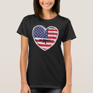 Patriotic 4th Of July Us Flag Heart Rifle Red Whit T-Shirt