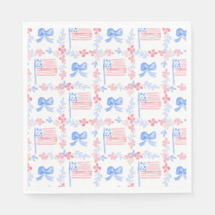 Patriotic 4th of July watercolor flags & bows Napkin