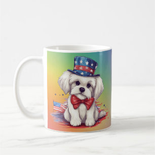 Patriotic 4th of July White Cute Puppy Dog-43568 Coffee Mug