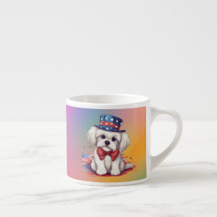 Patriotic 4th of July White Cute Puppy Dog-43568 Espresso Cup