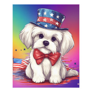Patriotic 4th of July White Cute Puppy Dog-43568 Photo Print