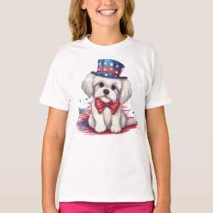 Patriotic 4th of July White Cute Puppy Dog-43568 T-Shirt