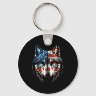 Patriotic 4th Of July Wolf American Us Flag Wolf L Key Ring