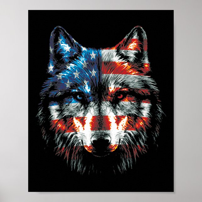 Patriotic 4th Of July Wolf American Us Flag Wolf L Poster (Front)
