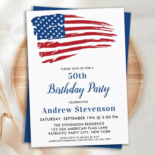 Patriotic 50th Birthday Party American Flag  Invitation (Creator Uploaded)