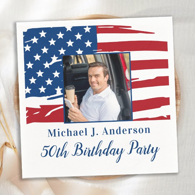 Patriotic 50th Birthday Party American Flag Photo Napkin (Creator Uploaded)