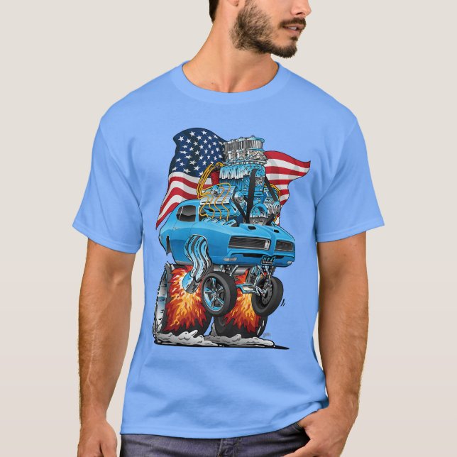 Patriotic 60s Muscle Car Funny Dragster USA Hotrod T-Shirt (Front)