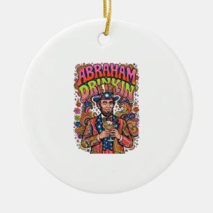 Patriotic Abraham Drinkin Retro Ceramic Tree Decoration