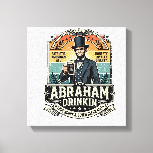 Patriotic Abraham Drinkin Retro Distressed Canvas Print (Front)