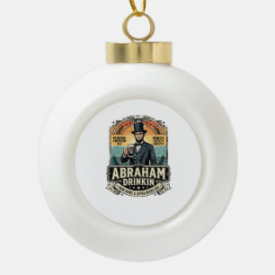 Patriotic Abraham Drinkin Retro Distressed Ceramic Ball Christmas Ornament