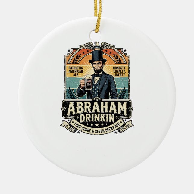 Patriotic Abraham Drinkin Retro Distressed Ceramic Tree Decoration (Front)