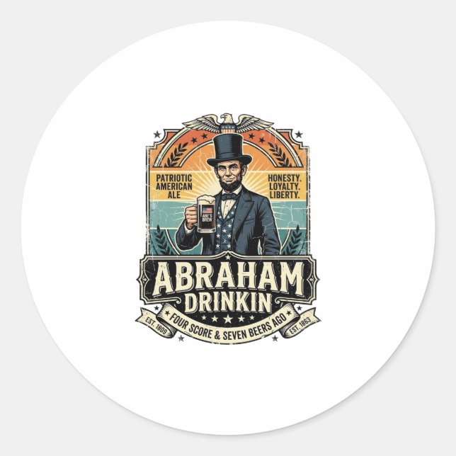 Patriotic Abraham Drinkin Retro Distressed Classic Round Sticker (Front)