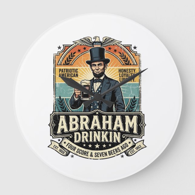 Patriotic Abraham Drinkin Retro Distressed Large Clock (Front)