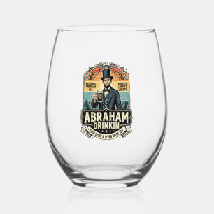 Patriotic Abraham Drinkin Retro Distressed Stemless Wine Glass