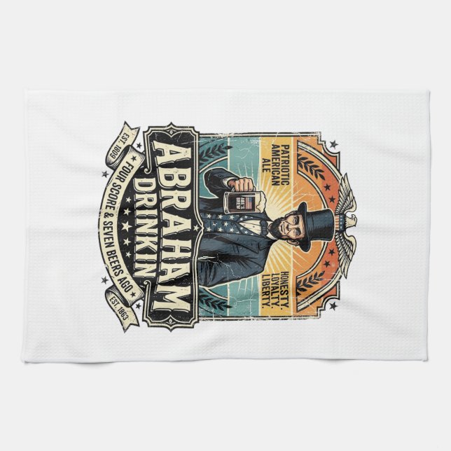 Patriotic Abraham Drinkin Retro Distressed Tea Towel (Horizontal)