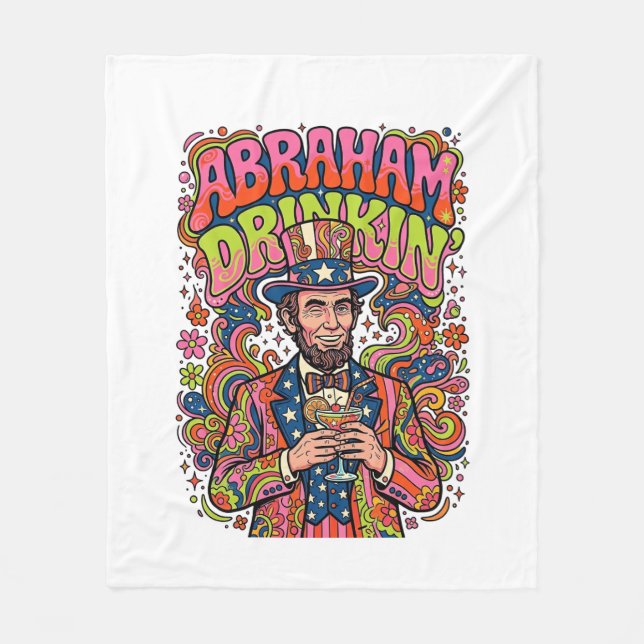 Patriotic Abraham Drinkin Retro Fleece Blanket (Front)