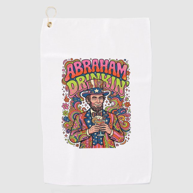 Patriotic Abraham Drinkin Retro Golf Towel (Front)
