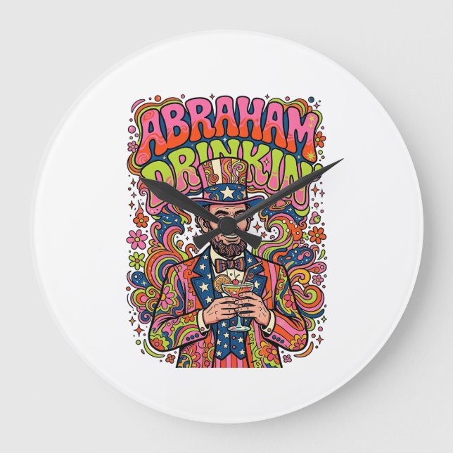 Patriotic Abraham Drinkin Retro Large Clock (Front)