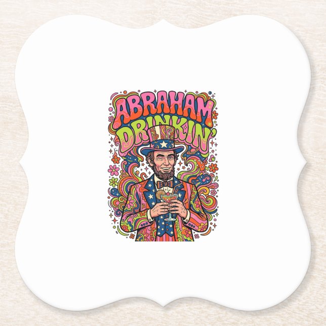 Patriotic Abraham Drinkin Retro Paper Coaster (Front)