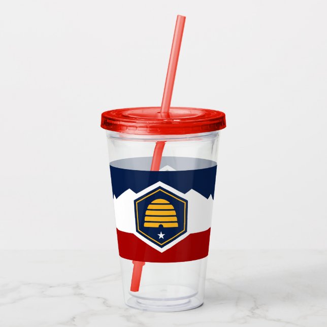 Patriotic Acrylic Tumbler with flag of Utah, USA (Back)