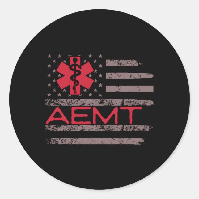 Patriotic Aemt Medical Technician First Aider Classic Round Sticker (Front)