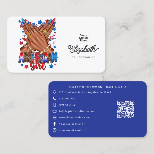 Patriotic African American Nail Salon Branding Business Card (Front/Back)