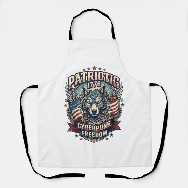 Patriotic Ai Freedom Wolf Cyberpunk Future Freedom Apron (Front)