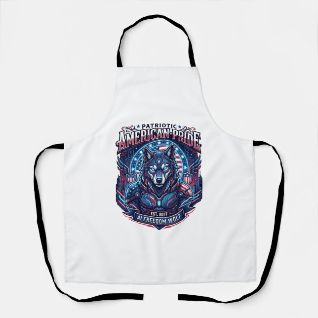Patriotic Ai Freedom Wolf Cyberpunk Future Freedom Apron (Front)