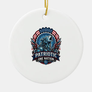 Patriotic Ai Freedom Wolf Cyberpunk Future Freedom Ceramic Tree Decoration