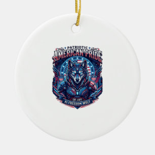 Patriotic Ai Freedom Wolf Cyberpunk Future Freedom Ceramic Tree Decoration