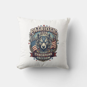 Patriotic Ai Freedom Wolf Cyberpunk Future Freedom Cushion