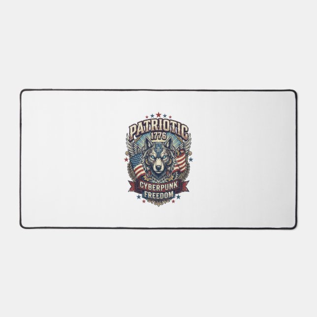 Patriotic Ai Freedom Wolf Cyberpunk Future Freedom Desk Mat (Front)