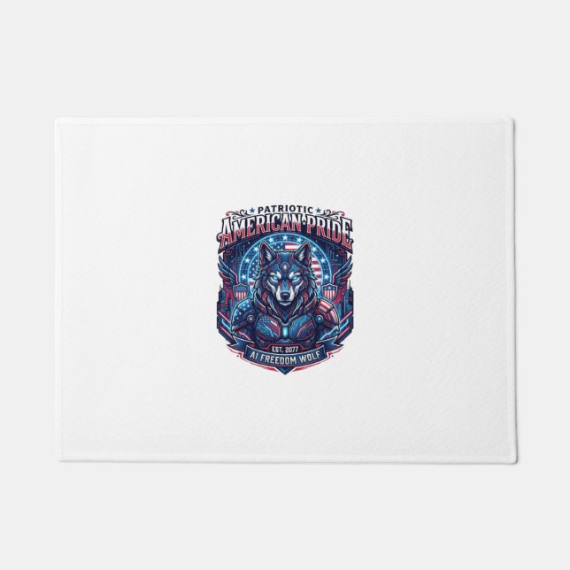 Patriotic Ai Freedom Wolf Cyberpunk Future Freedom Doormat (Front)