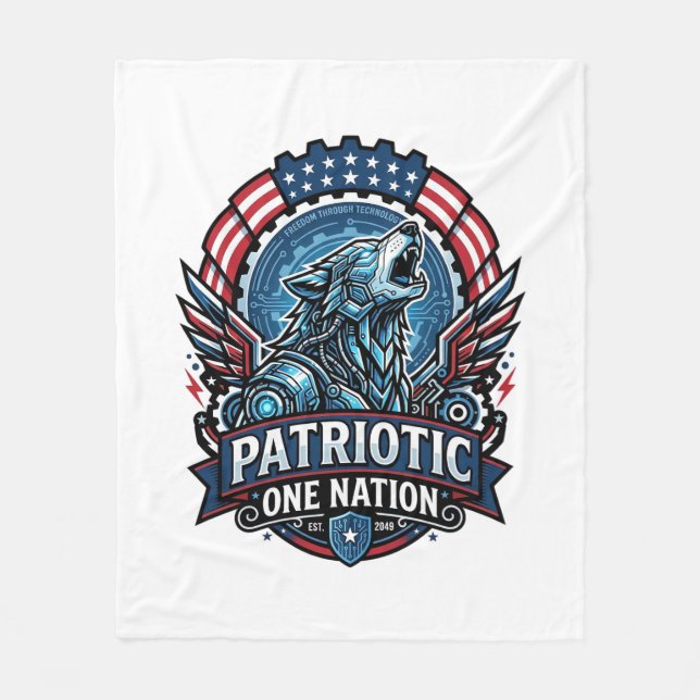 Patriotic Ai Freedom Wolf Cyberpunk Future Freedom Fleece Blanket (Front)
