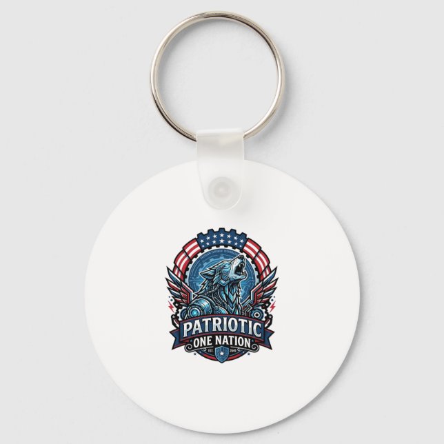 Patriotic Ai Freedom Wolf Cyberpunk Future Freedom Key Ring (Front)