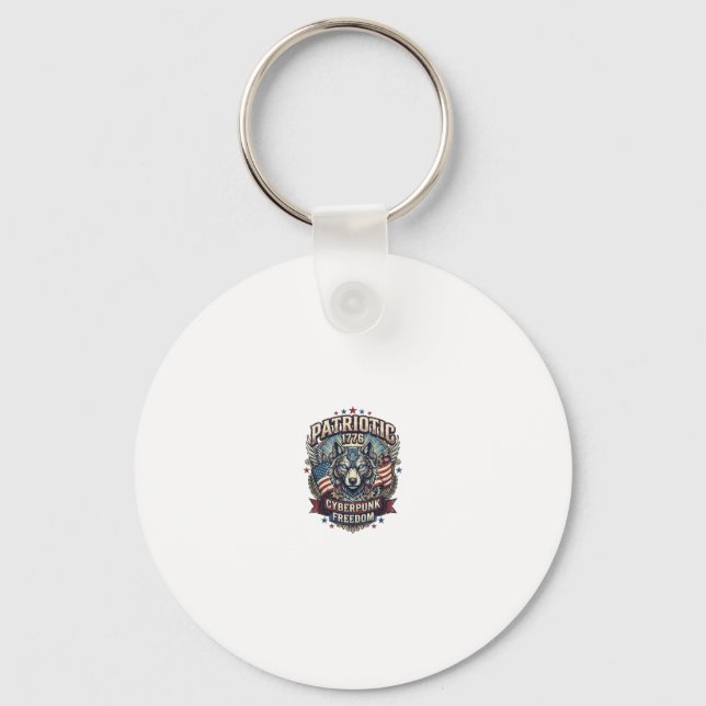 Patriotic Ai Freedom Wolf Cyberpunk Future Freedom Key Ring (Front)