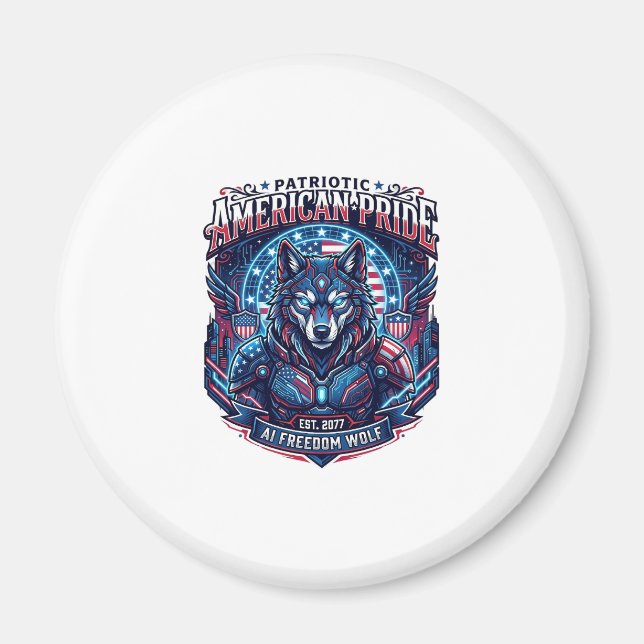 Patriotic Ai Freedom Wolf Cyberpunk Future Freedom Magnet (Front)