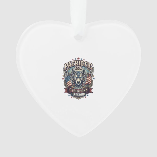 Patriotic Ai Freedom Wolf Cyberpunk Future Freedom Ornament (Front)