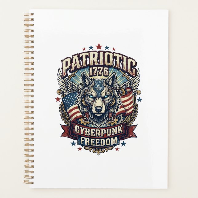 Patriotic Ai Freedom Wolf Cyberpunk Future Freedom Planner (Front)