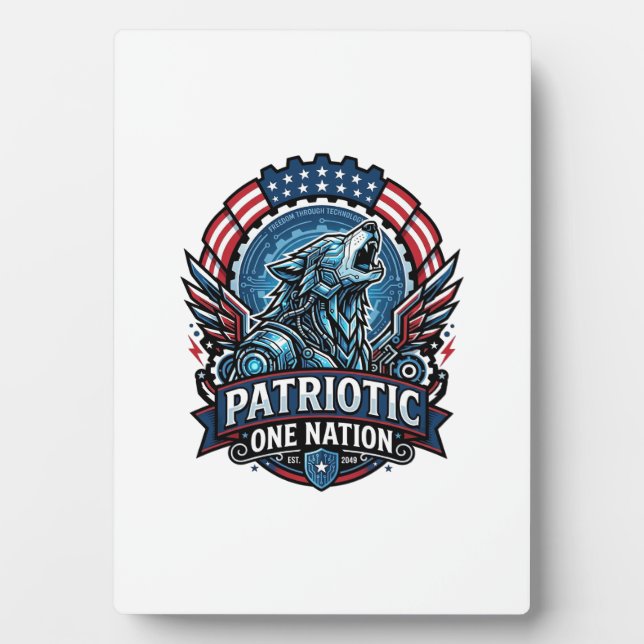 Patriotic Ai Freedom Wolf Cyberpunk Future Freedom Plaque (Front)