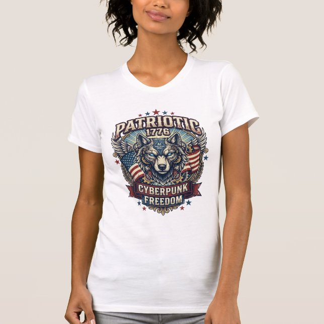 Patriotic Ai Freedom Wolf Cyberpunk Future Freedom T-Shirt (Front)