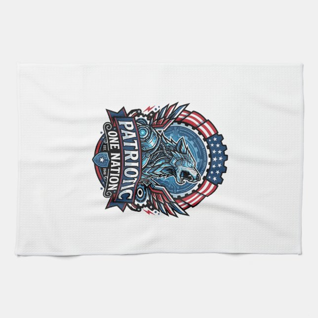 Patriotic Ai Freedom Wolf Cyberpunk Future Freedom Tea Towel (Horizontal)