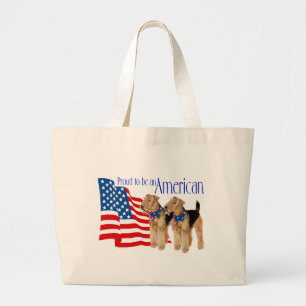 Patriotic Airedale Terriers Large Tote Bag